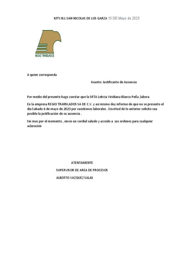 Carta de Ausencia Laboral PDF