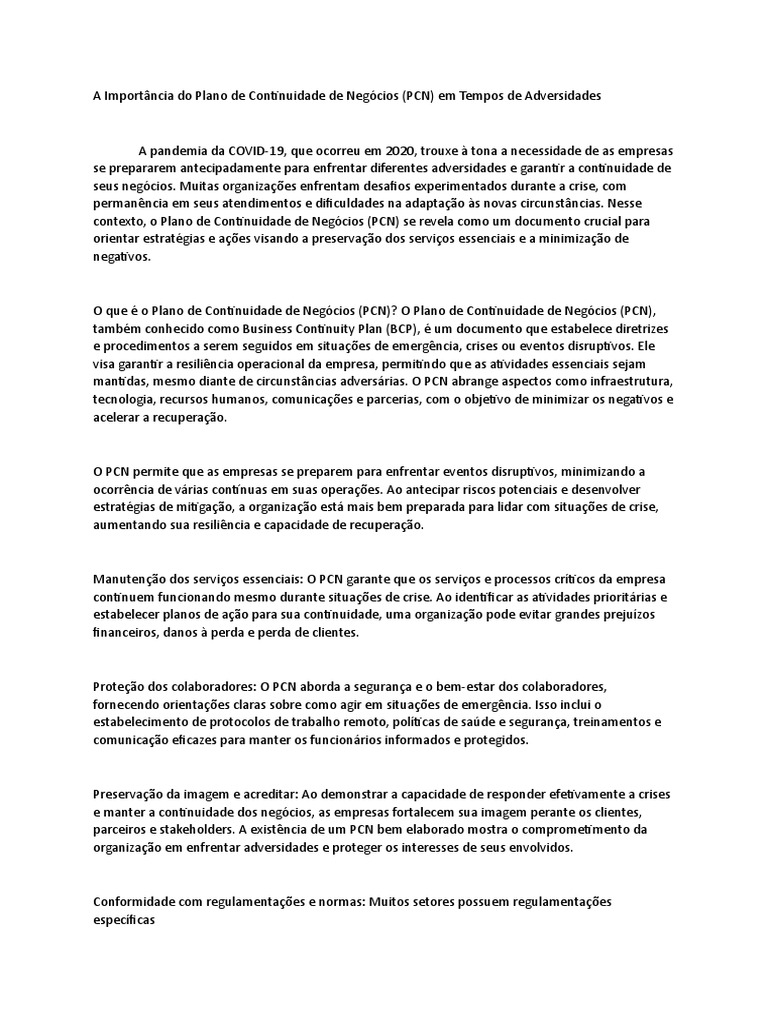 Importância do Plano de Continuidade de Negócios | PDF | Comunicação ...