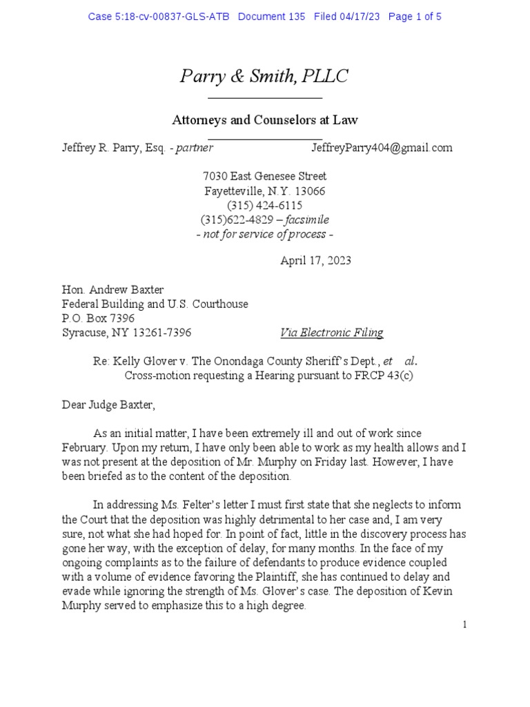 To Judge Andrew Baxter (NDNY) Request Spoilation Hearing Pursuant FRCP