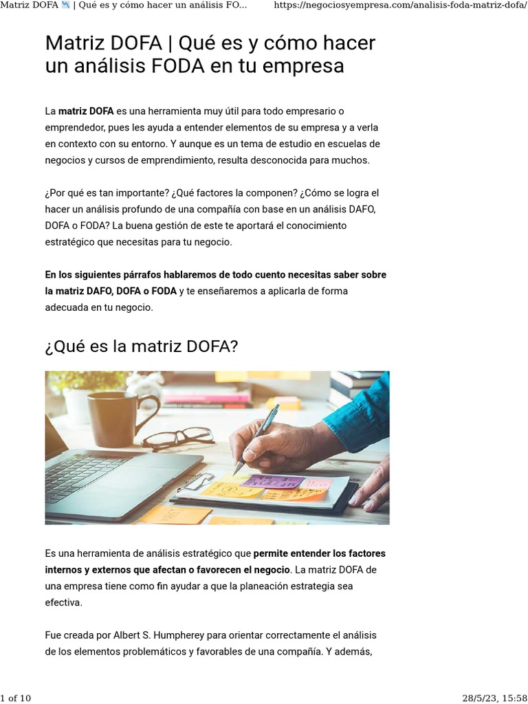 Matriz DOFA ? Qué Es y Cómo Hacer Una FODA en Tu Empresa | PDF ...