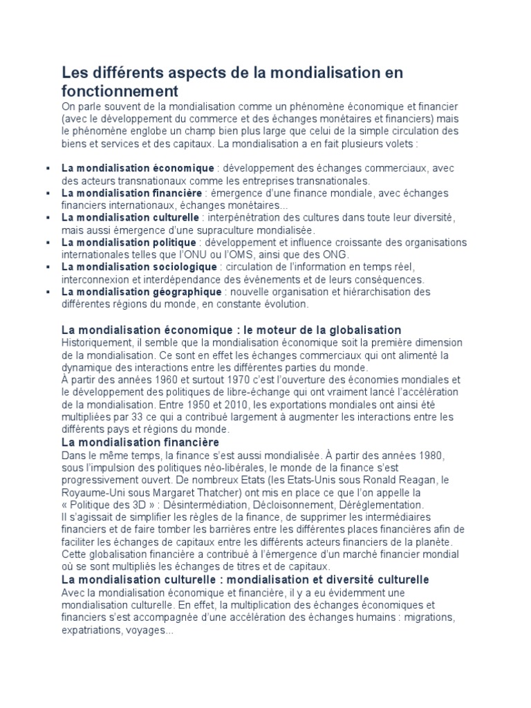 Aspects variés de la mondialisation | PDF | Globalisation | Économie