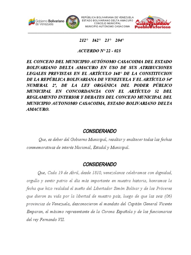 Acuerdo 22 021 acta de independencia pdf venezuela am rica del sur