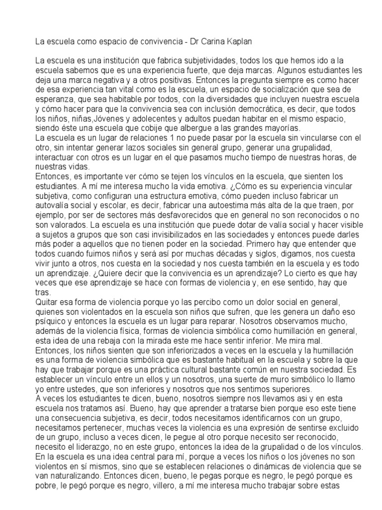 La Escuela Como Espacio de Convivencia DR Carina Kaplan Rosario