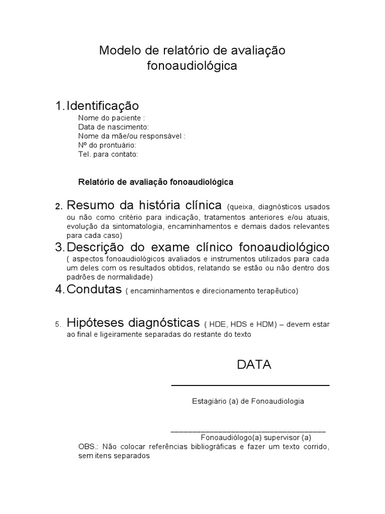 Modelo de Relatório Fonoaudiológico | PDF
