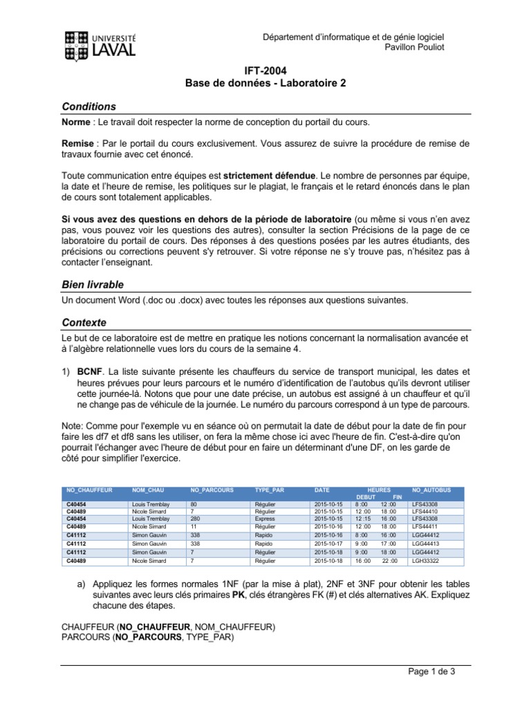 Normalisation et Algèbre Relationnelle | PDF | Microsoft Word | Autobus