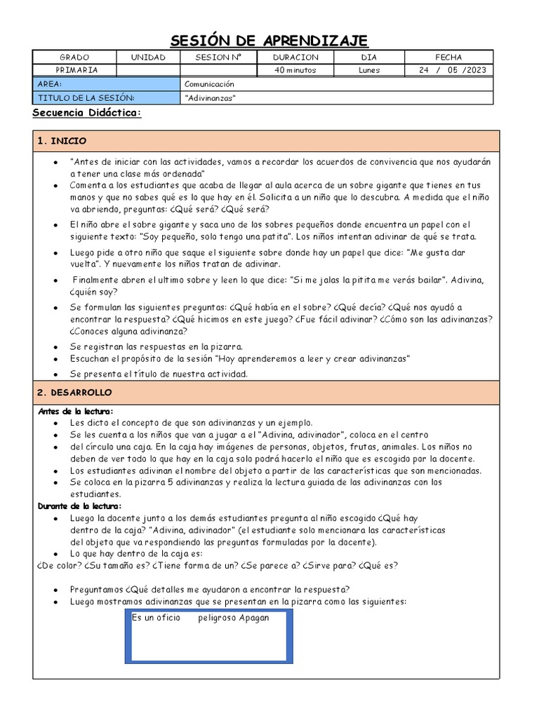 Adivinanzas en Clase de Comunicación | PDF