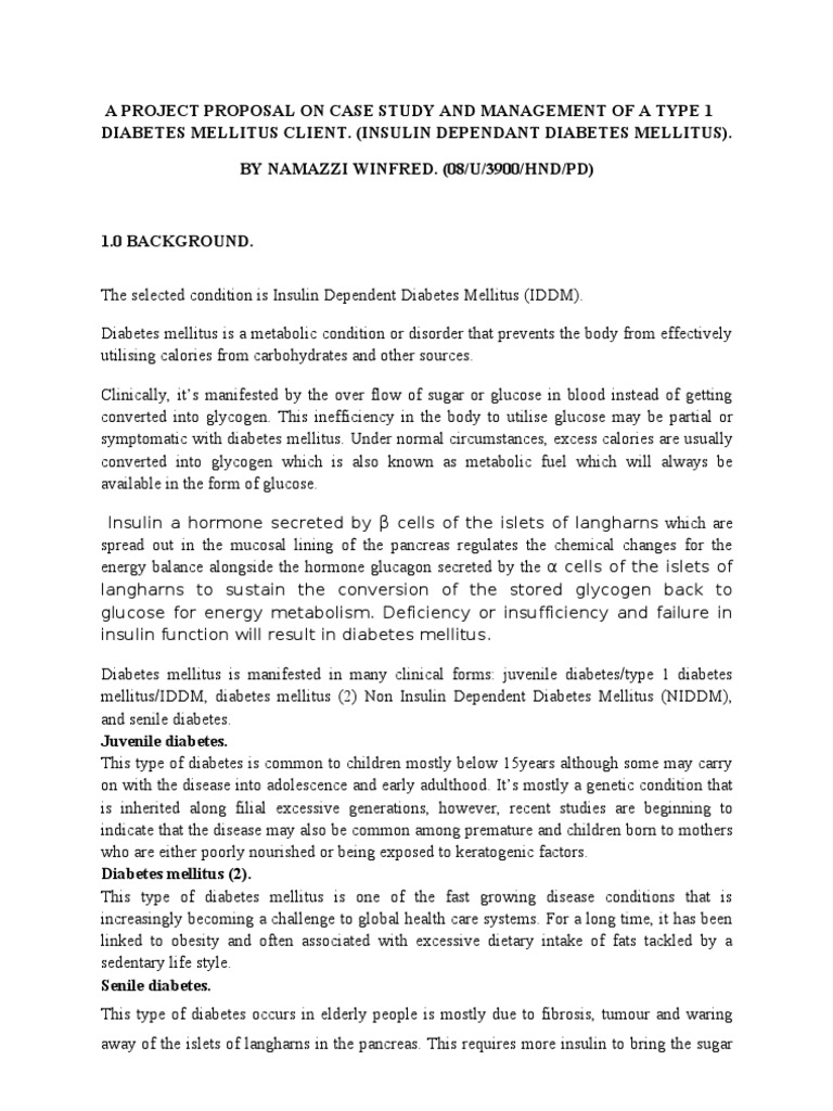 A Project Proposal On Case Study and Management of A Type 1 Diabetes
