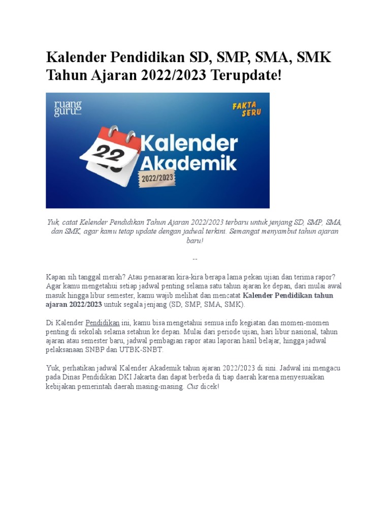 Kalender Pendidikan SD | PDF