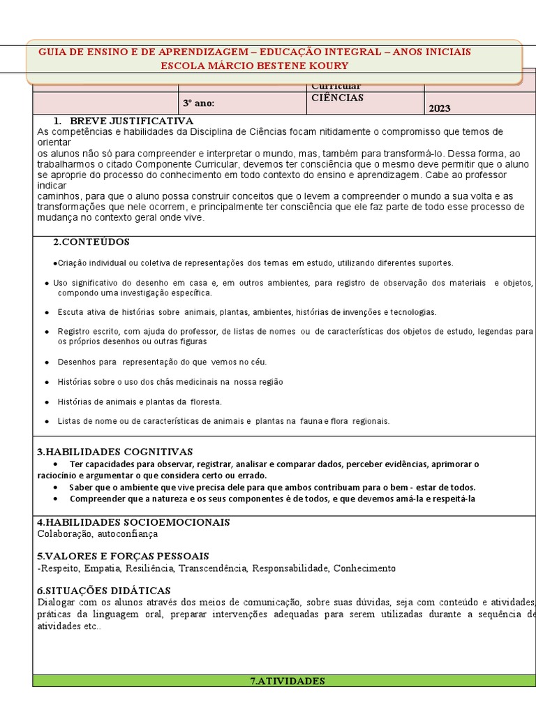 GUIA DE ENSINO E DE APRENDIZAGEM - Ciências | PDF | Aprendizado | Science
