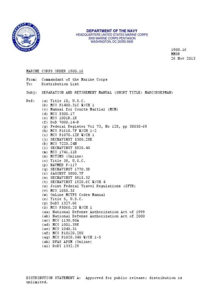 Marine Corps Separation Manual Update | PDF | Military Discharge ...
