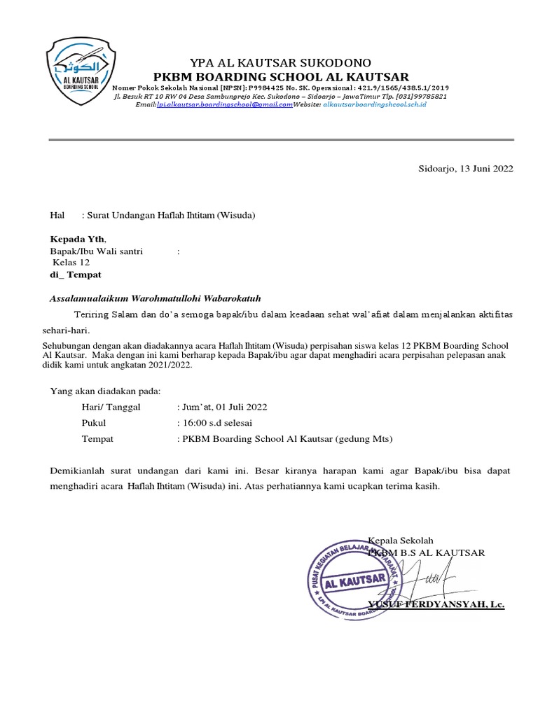 Surat Undangan Haflah Ihtitam | PDF