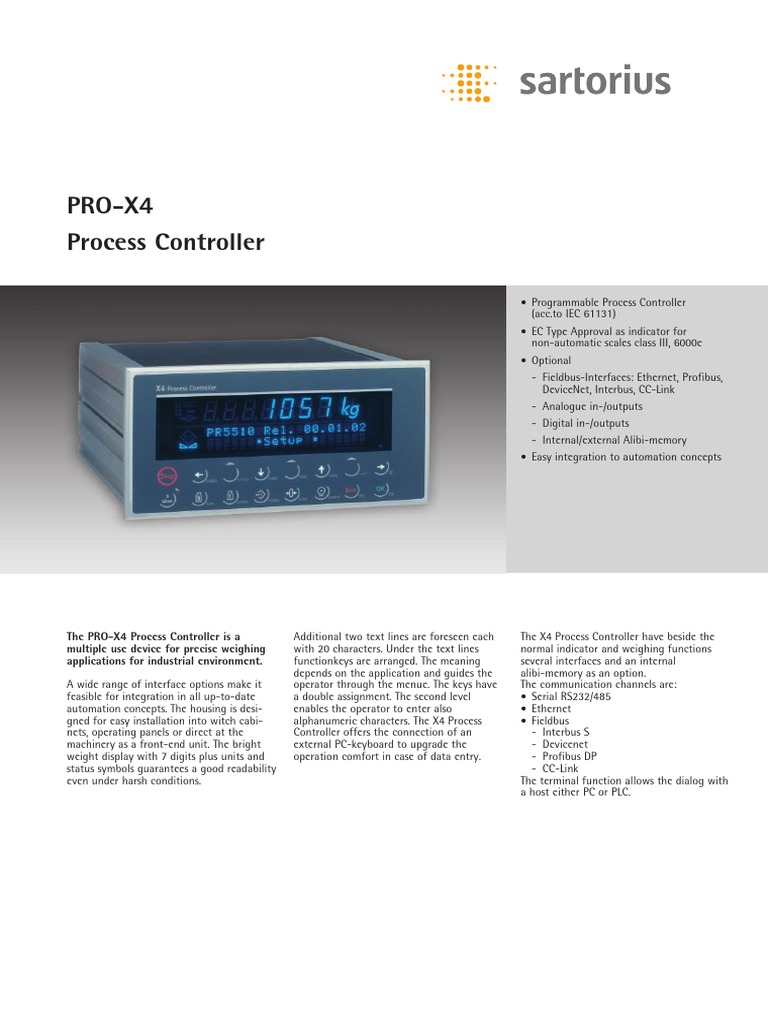 Sartorius PRO-X4 Process Controller Guide | PDF | Input/Output ...
