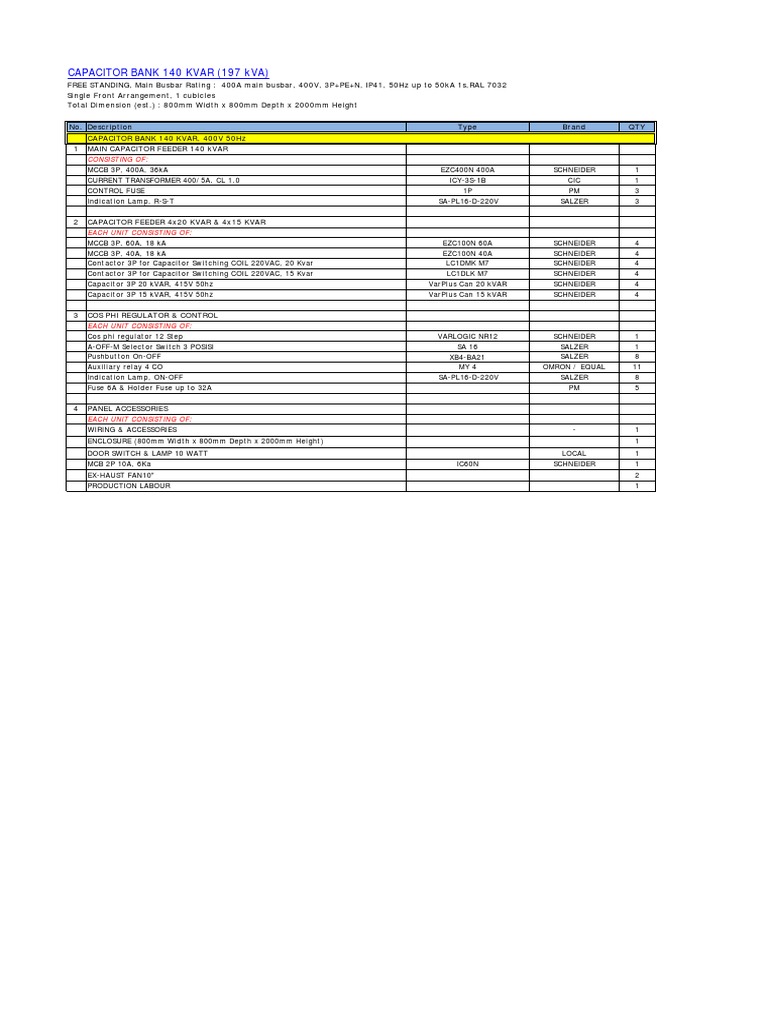 CAPACITOR BANK 140 KVAR (197 kVA) | PDF