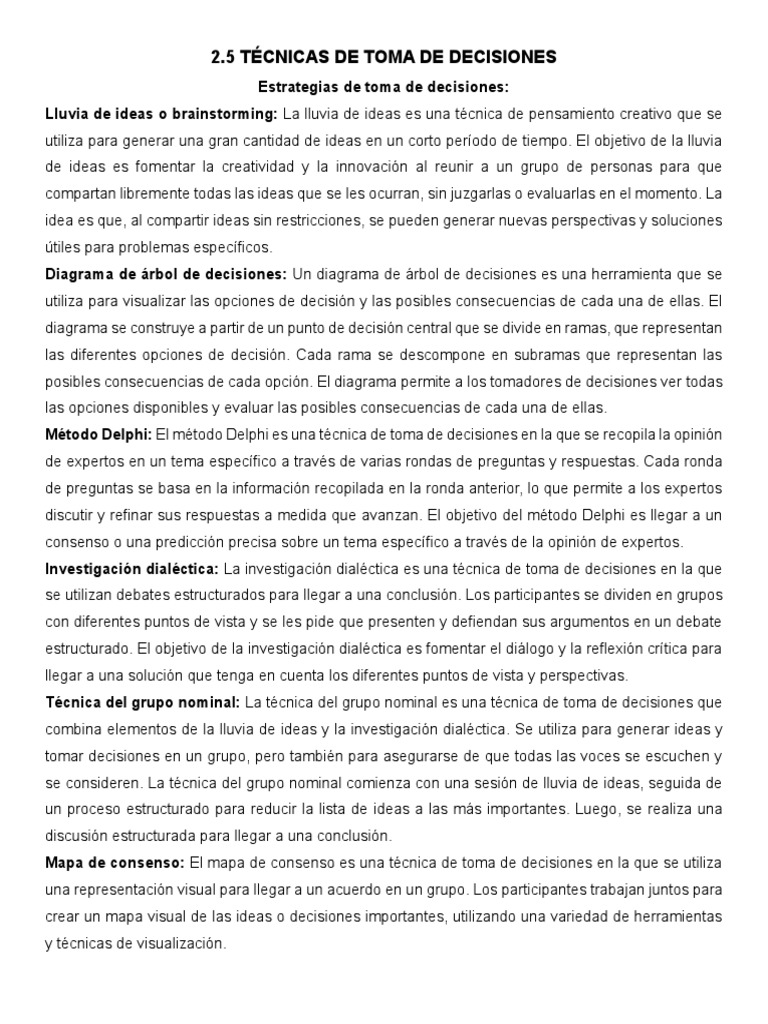 Técnicas Efectivas de Toma de Decisiones | PDF | Toma de decisiones ...