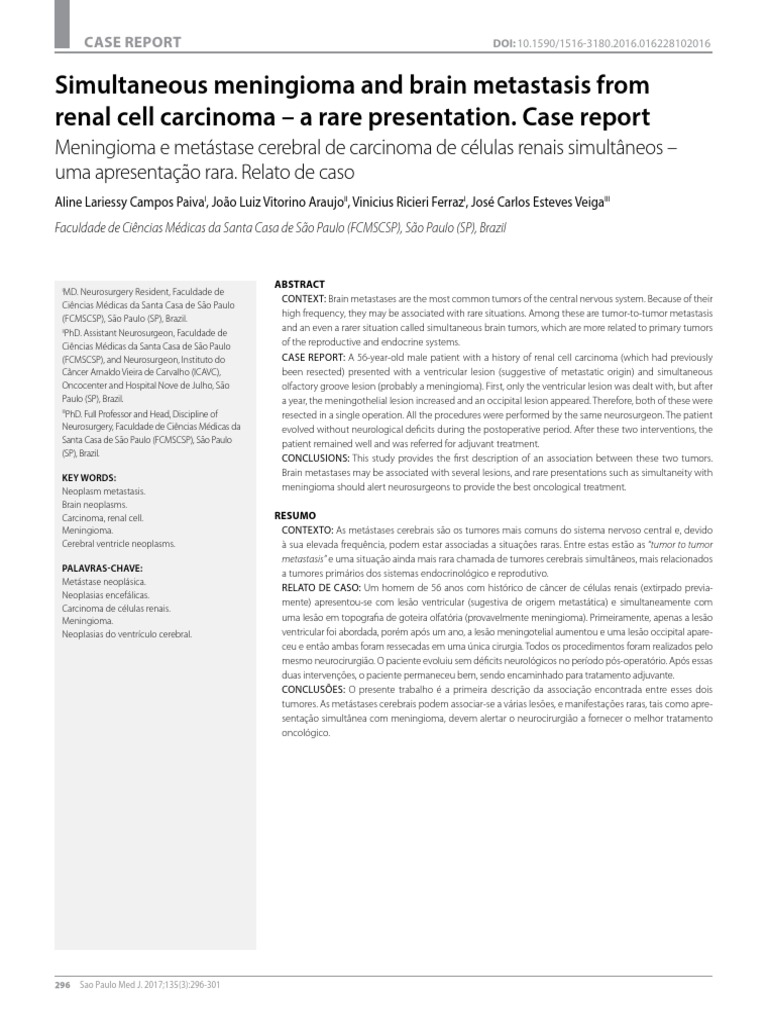 Simultaneous meningioma and brain metastasis from renal cell carcinoma