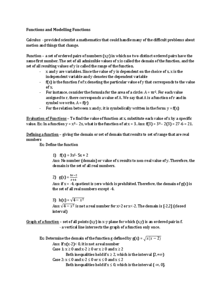 Functions and Modelling Functions (Differential Calculus) | PDF