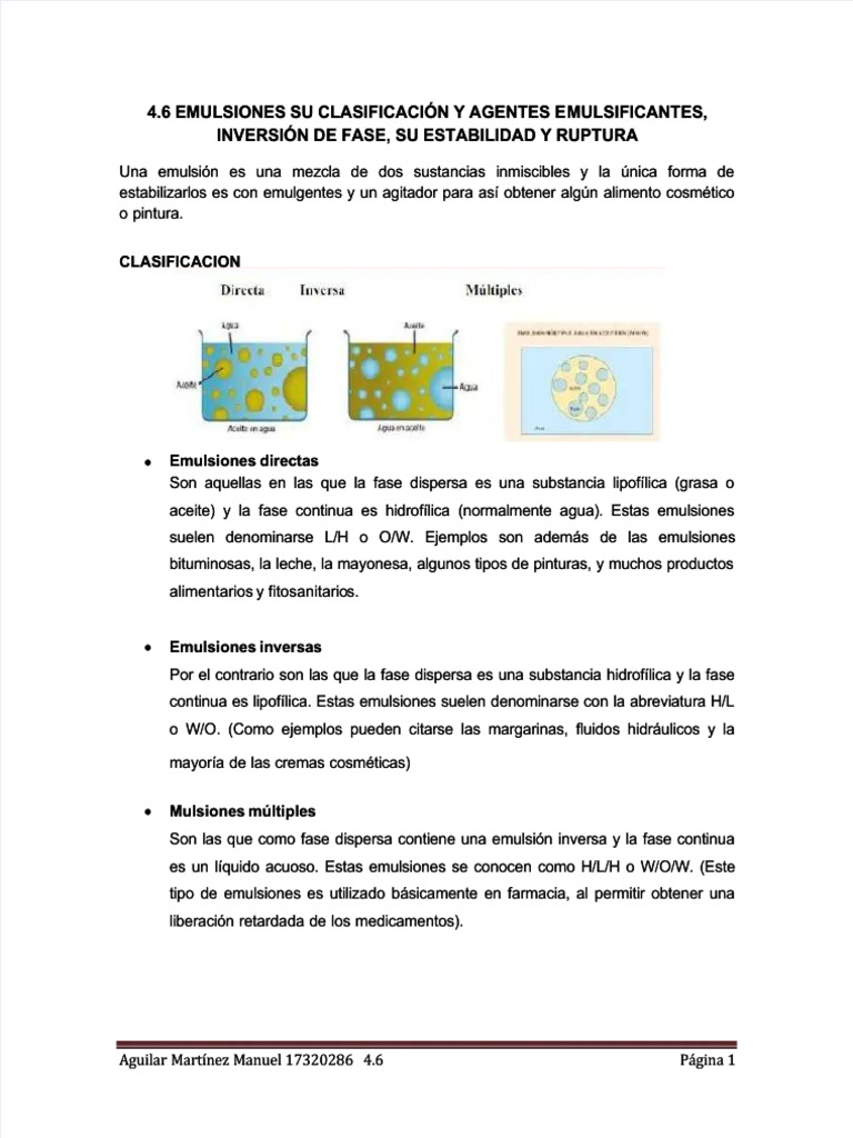 Clasificación y agentes emulsificantes | PDF | Emulsión | Química