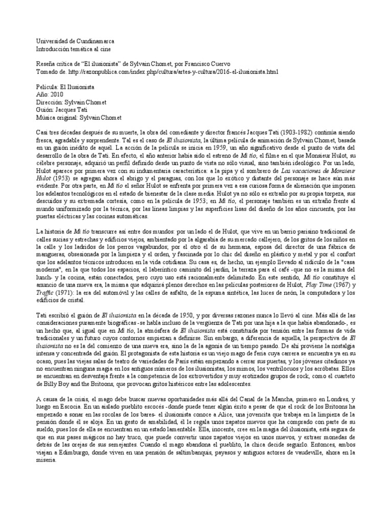 Reseña Del Ilusionista PDF Animación