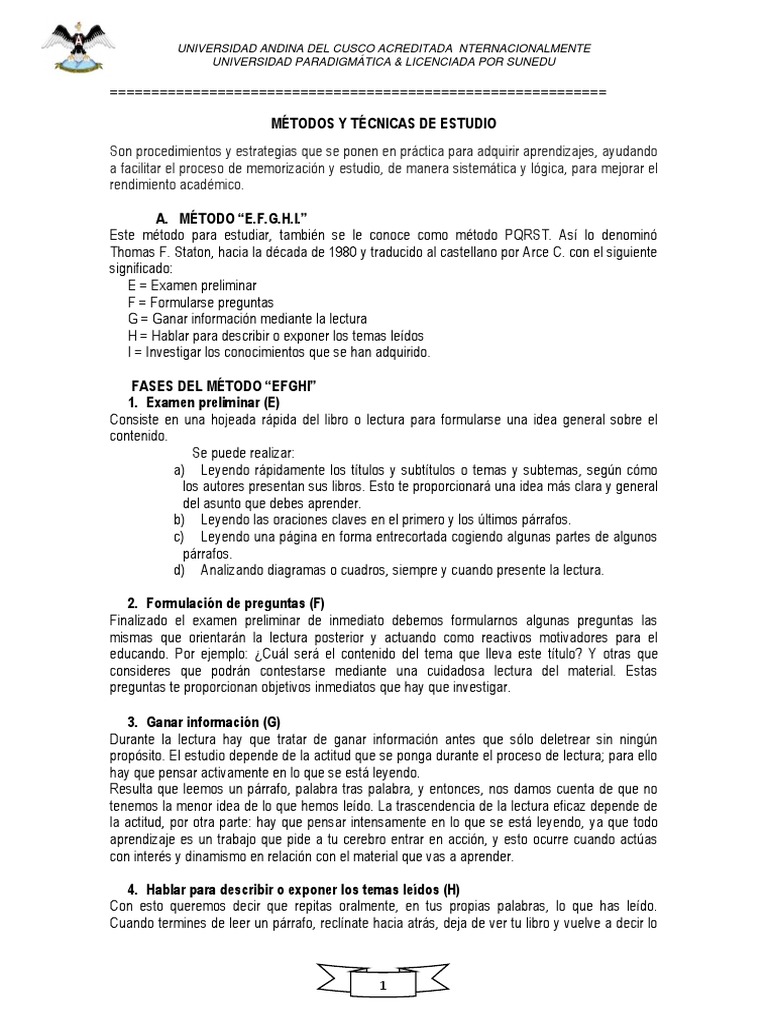 Métodos Efectivos de Estudio Académico | PDF | Habilidades de estudio ...