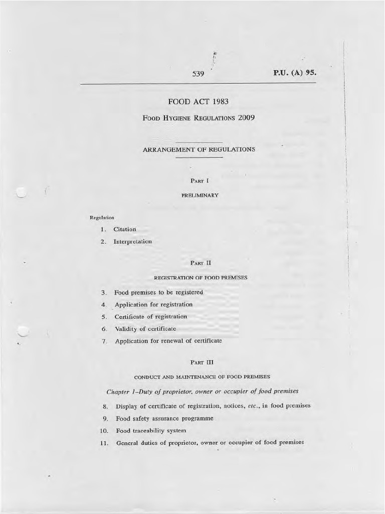 Food Hygiene Regulations 2009 PDF