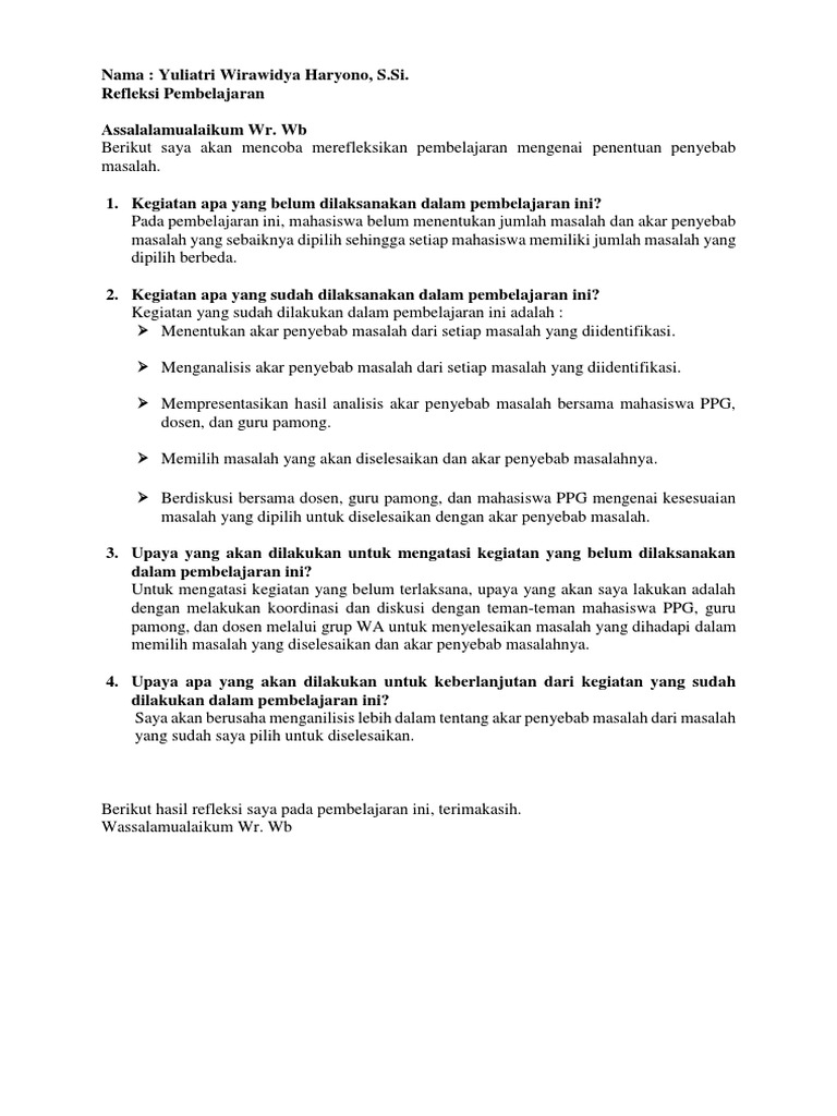 manfaat refleksi nilai pendidikan dalam pembelajaran