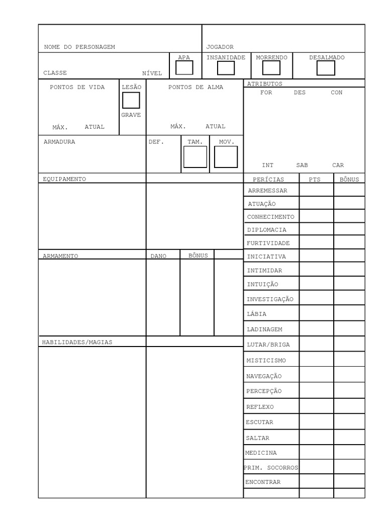Ficha de Personagem para RPG | PDF