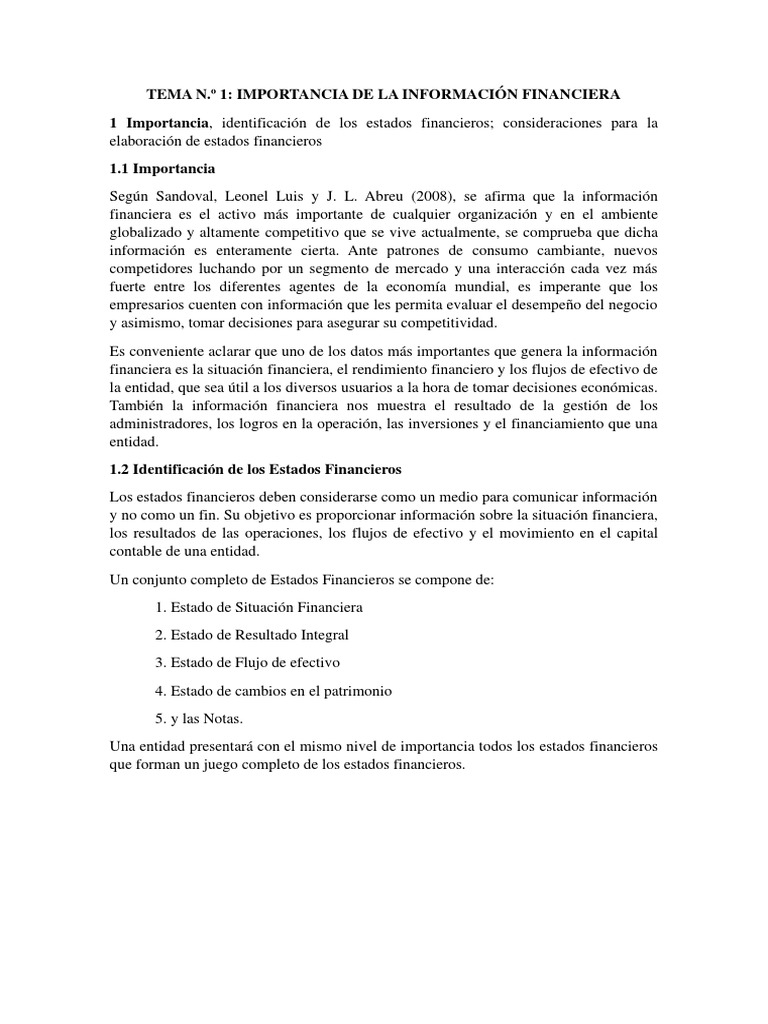 Importancia de la Información Financiera | PDF | Contabilidad | Estado ...