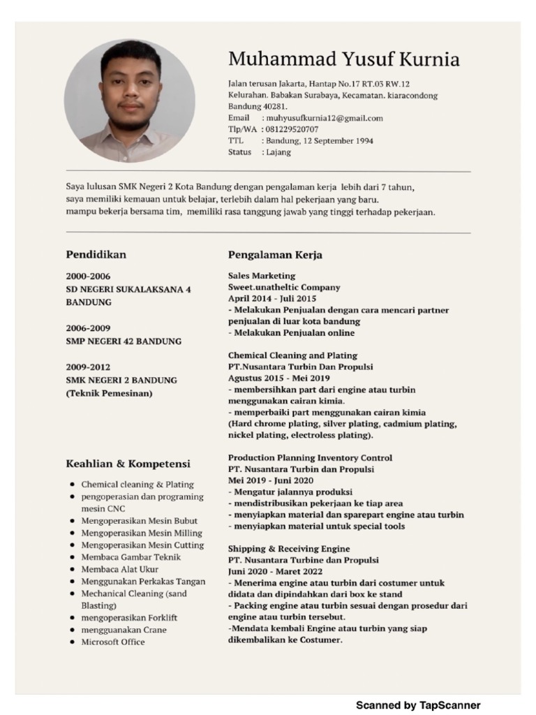 CV Lamaran Kerja Yusuf | PDF