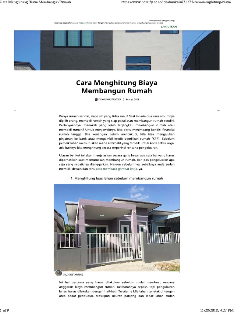 Cara Menghitung Biaya Membangun Rumah | PDF
