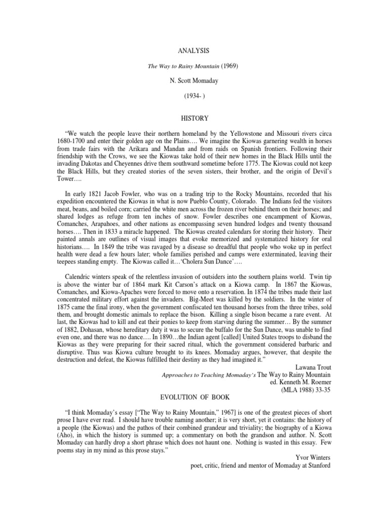 Analysis momaday n scott the way to rainy mountain 1969 mixed genres