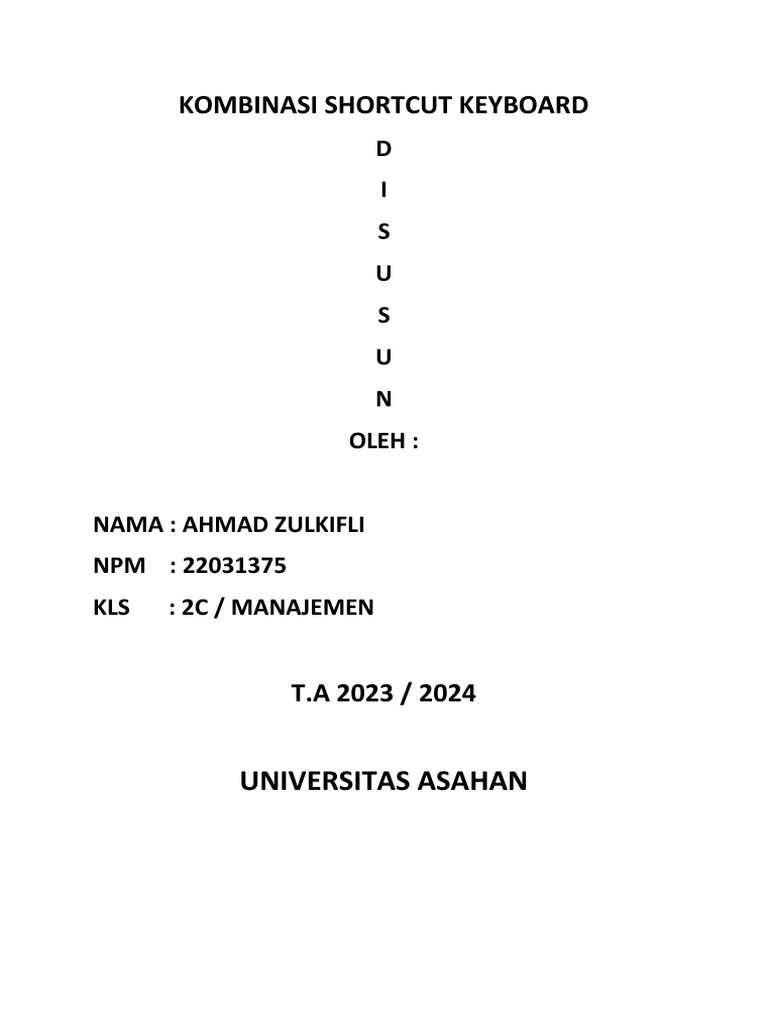 Kombinasi Shortcut Keyboard Pdf