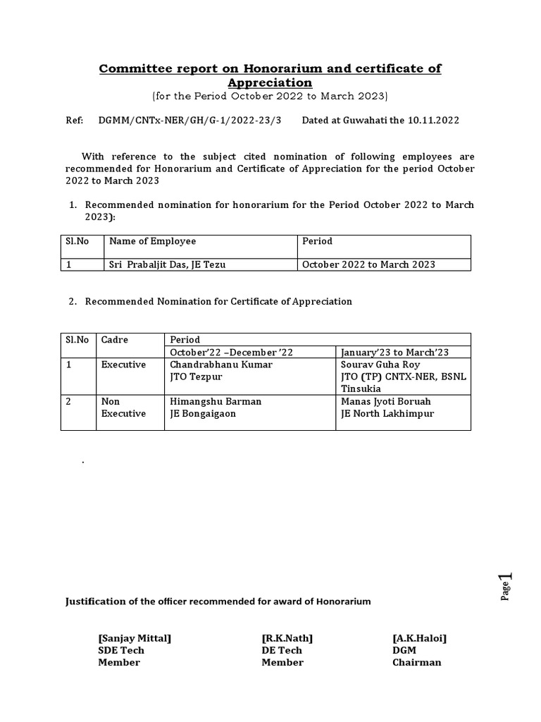 Honorarium and Appreciation Report 2022-23 | PDF | Telecommunications ...