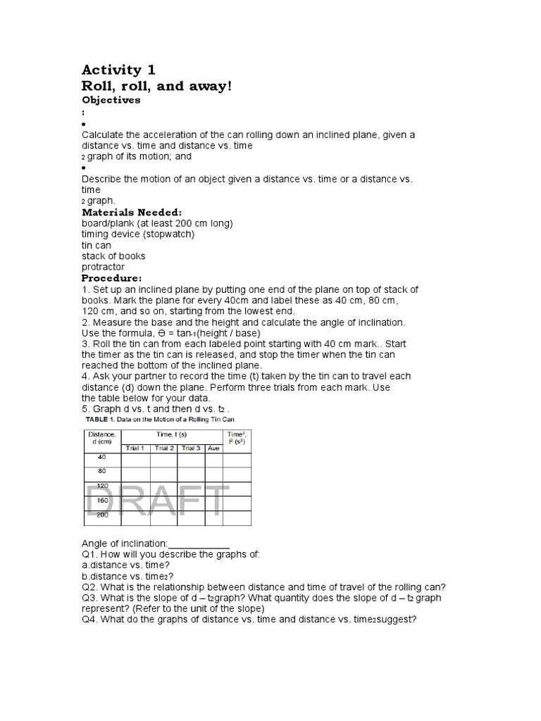 Activity 1 Roll Roll Away PDF