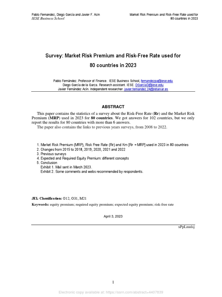2023 Market Risk Premium by Country | PDF | Risk Premium | Interest