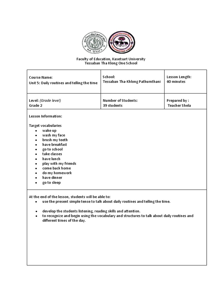Grade 2 Daily Routines Lesson Plan | PDF | Education Theory | Communication