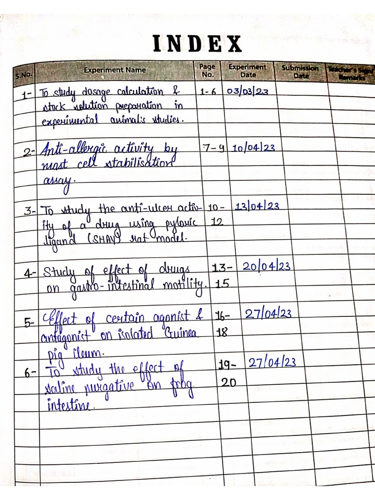 Pharmacology III practical index | PDF