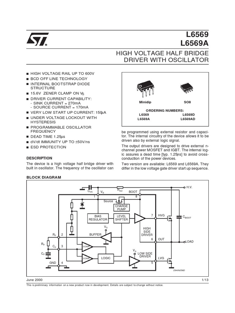High Voltage Half Bridge Driver L6569 | PDF