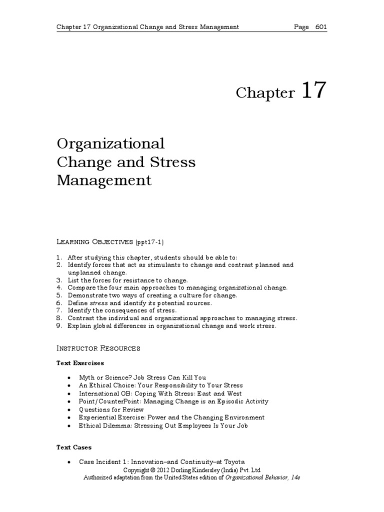 Organizational Change and Stress Management: Earning Bjectives | PDF