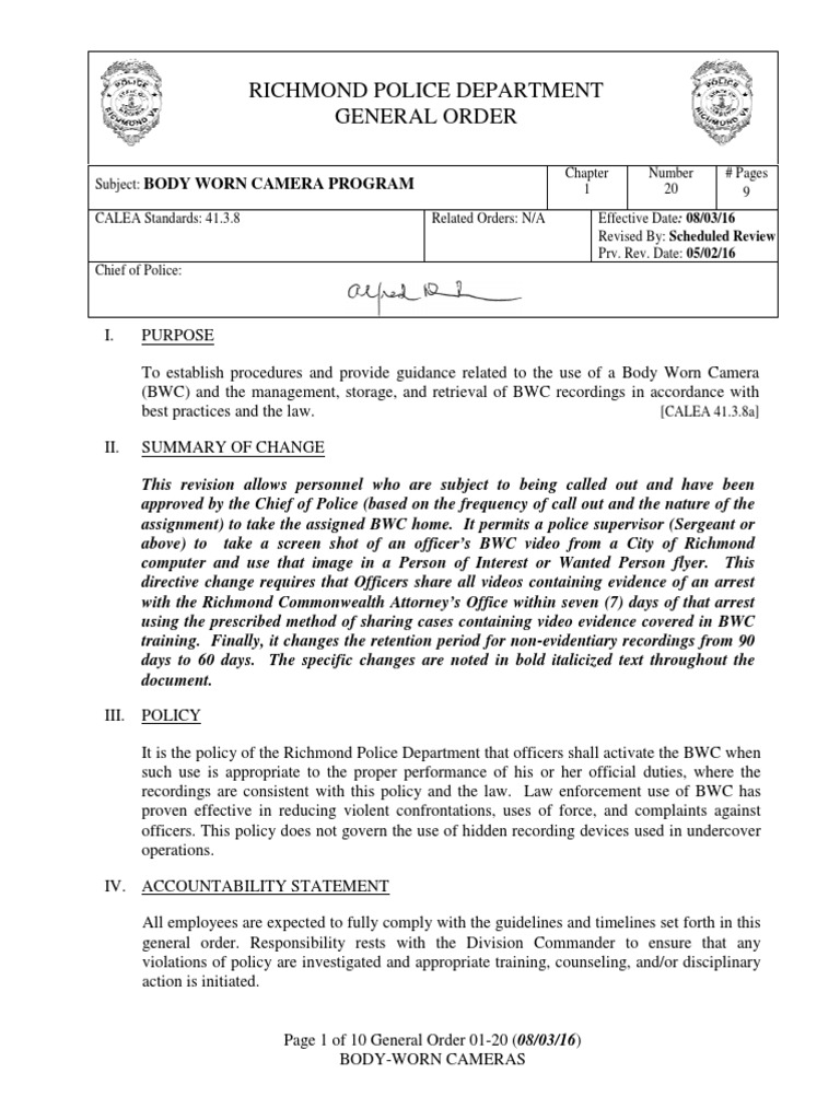 RPD Bodycam Policy | PDF | Police | Computer File