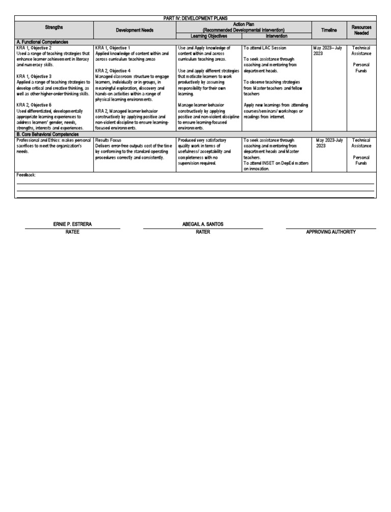 2024-2025 Developmental Action Plan | PDF | Learning | Mentorship