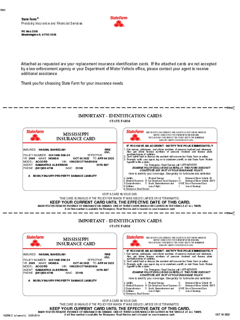 important - identification cards mississippi insurance card | pdf