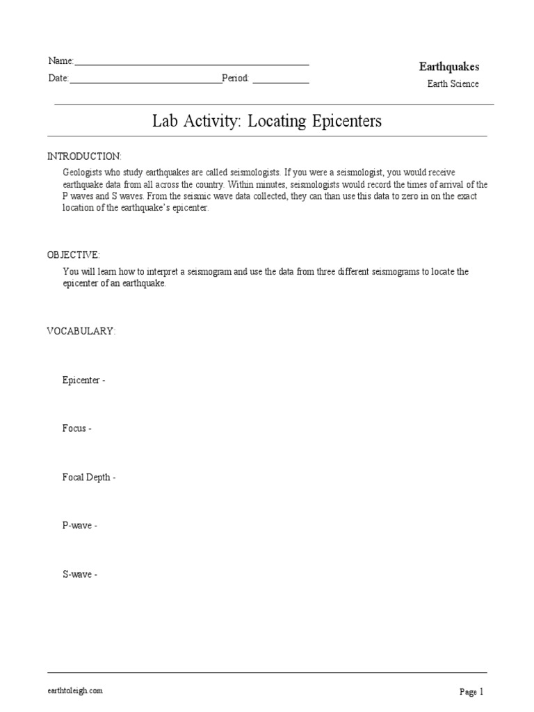 Locating Earthquake Epicenters Lab | PDF