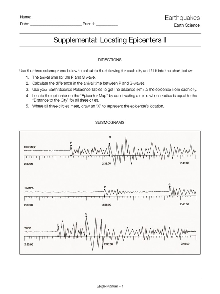 Supplemental - Locating Epicenters II | PDF
