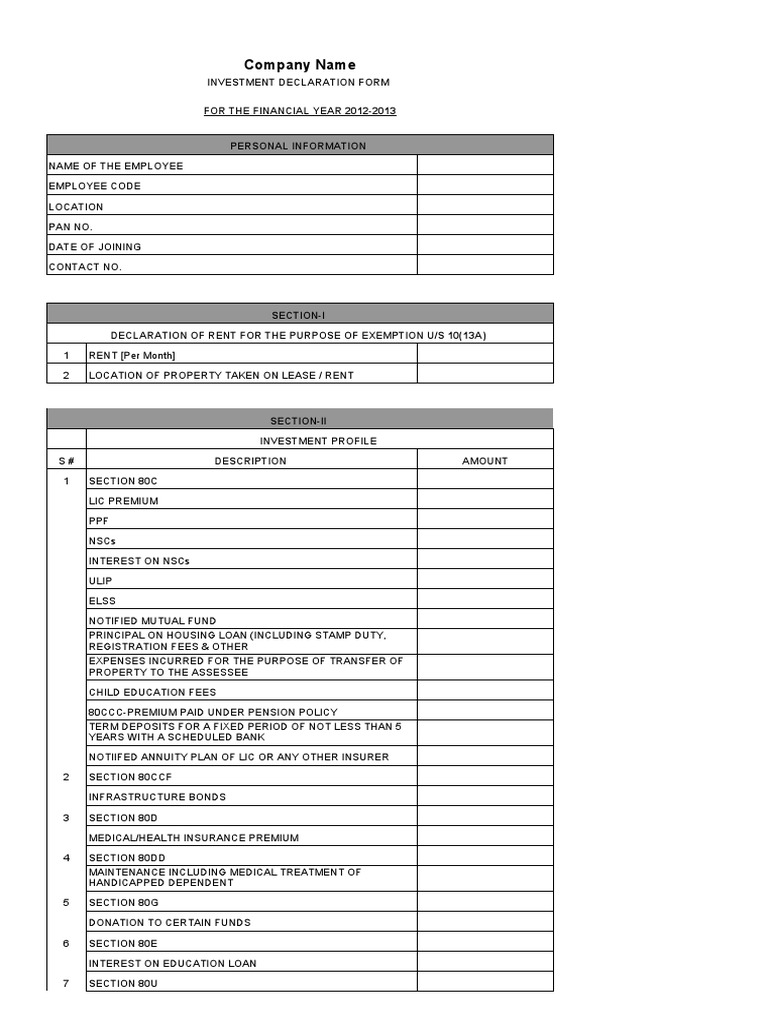 Investment Declaration PDF