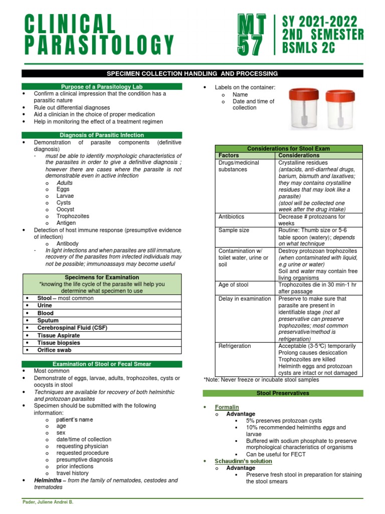 (MT 57) PARA Specimen Collection PDF Staining Parasitism