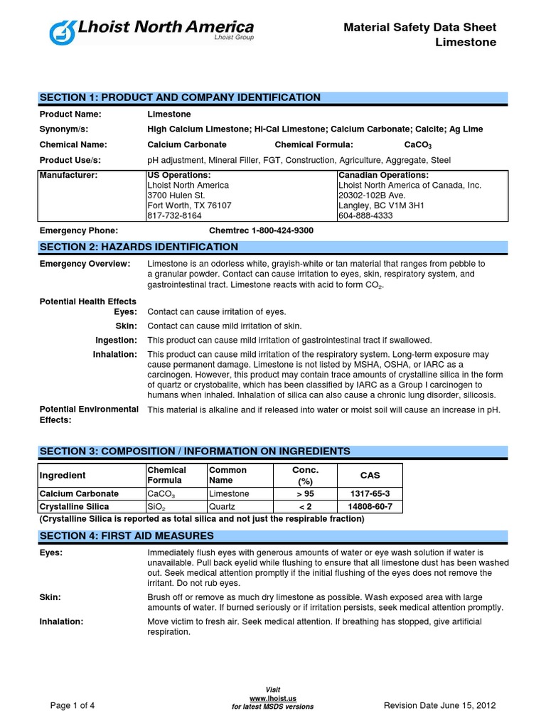 Kalsium Karbonat - CaCO3 - Lhoist 2 | PDF