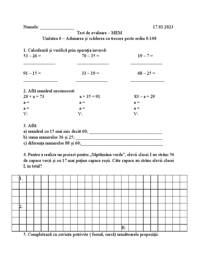 Test de Evaluare Mem Unitatea VI | PDF