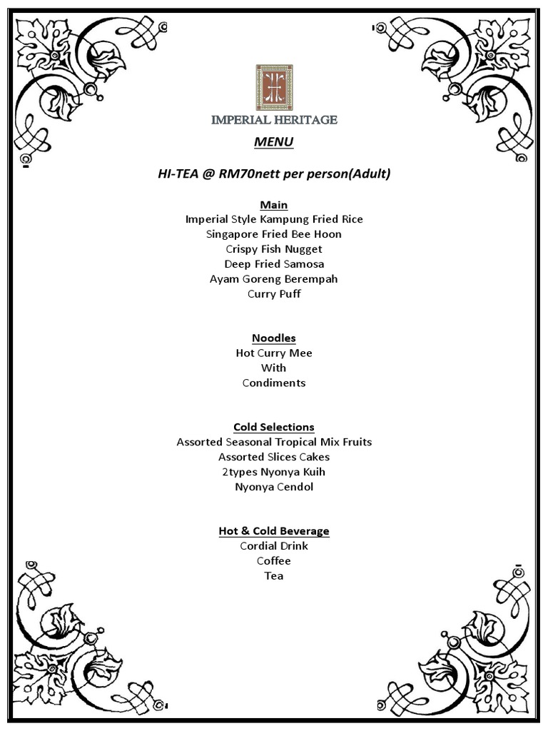 Hi-Tea Menu Options and Pricing | PDF