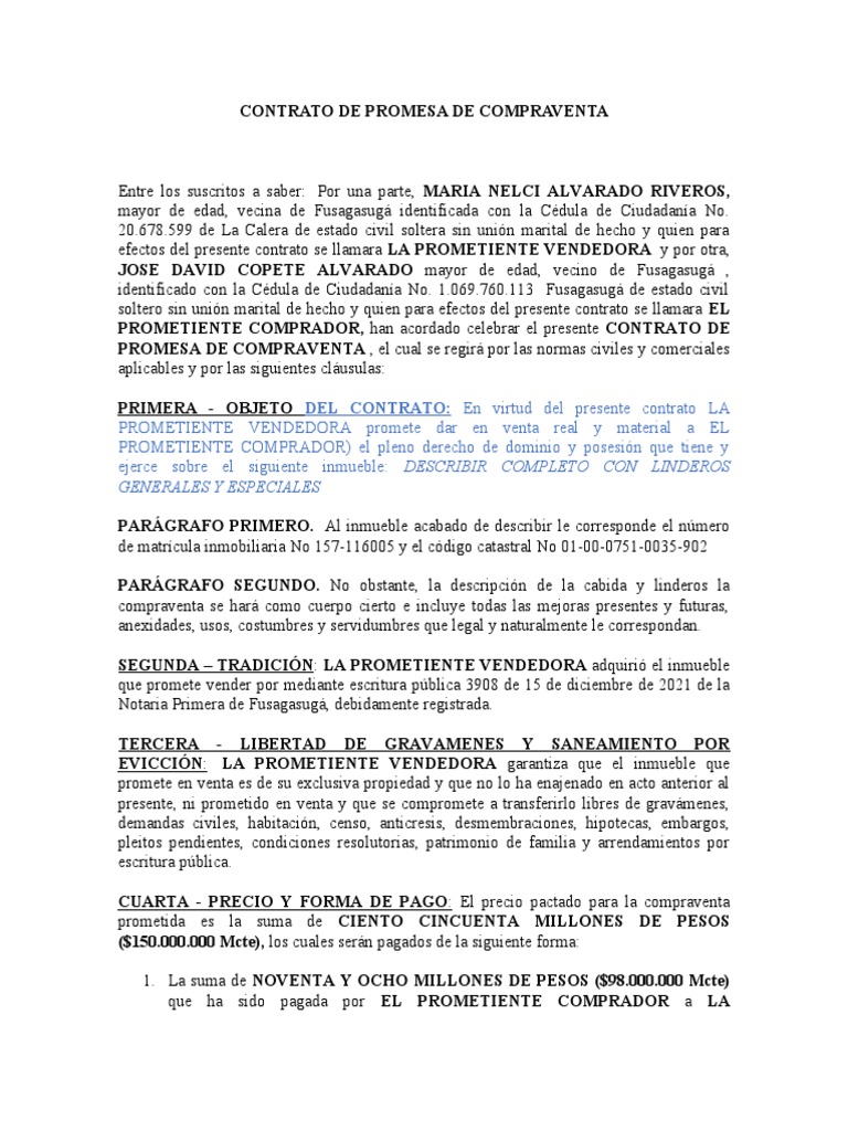 Modelo de Contrato de Promesa de Compraventa Credito Bbva | PDF | Ley común  | Derecho privado