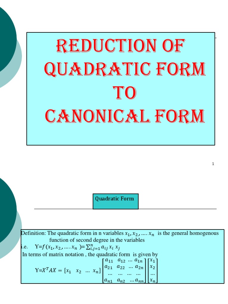 Reducing Quadratic Forms to Canonical Form | PDF | Eigenvalues And ...